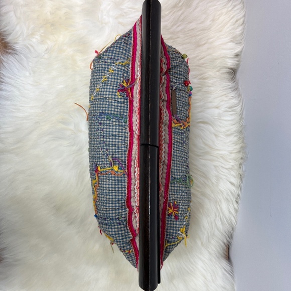 Women's Free People Quilt Embroidered Wood Handle Boho Clutch - Picture 6 of 15